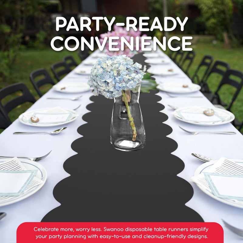 Swanoo Black Disposable Plastic Table Runner. 5 Pack 14 x 108 inch. Scallop Table Runner Adds A Pop of Color to Your Party Table, by Swanoo - Image 3